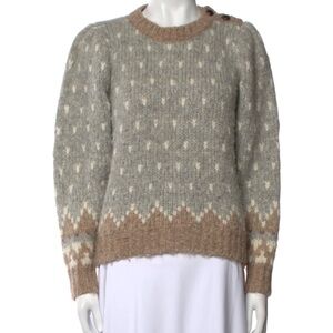 LoveShackFancy Gray and Brown Patterned Sweater